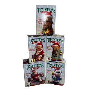 Christmas Ornament Lot of 5 Traditions 7 Eleven Citgo 1998, Holiday Ski Bear